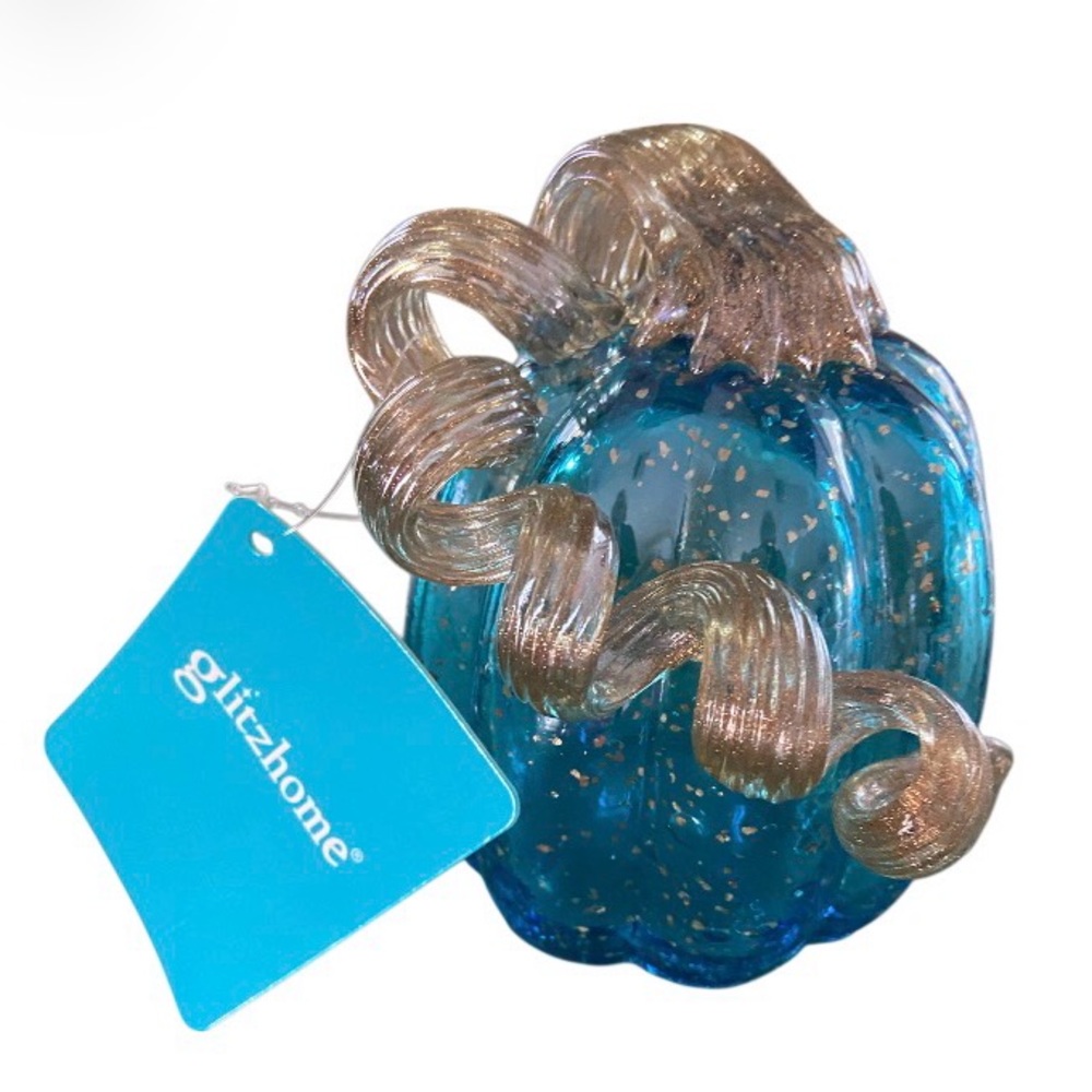 Glitz Blue and Gold Glass Pumpkin